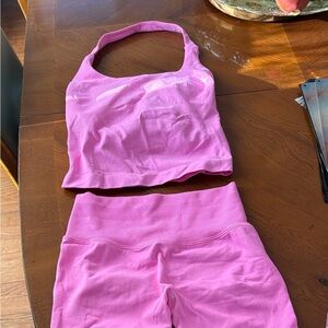Hot Pink Seamless Crop Tank and High-Waist Shorts Setm